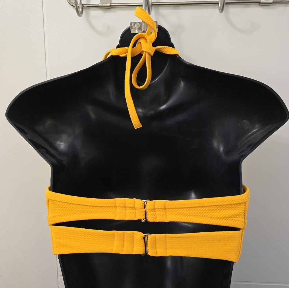Shade & Shore Yellow Twist Front Push Up Padded 34D Halter Swim Bikini Top - Picture 3 of 6